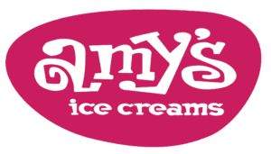 Amy's Ice Creams logo on pink background
