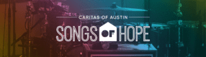 Songs of Hope banner over drum set