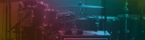 Stage drum kit with colorful lighting