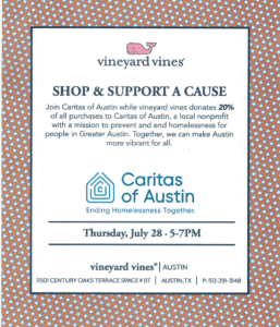 Vineyard Vines fundraiser flyer for Caritas of Austin