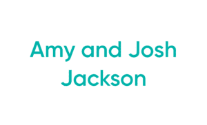 Teal text "Amy and Josh Jackson" on white