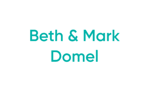 Teal text reading Beth and Mark Domel