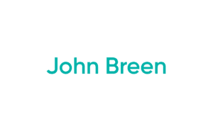 Teal John Breen text on white background