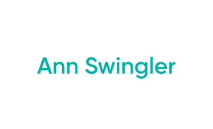 Centered teal name text on white background