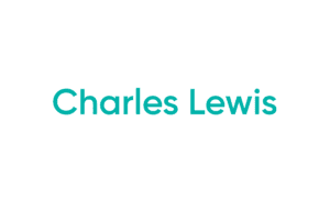 Teal text reading "Charles Lewis" on white background