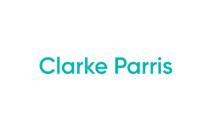 Clarke Parris teal wordmark on white background