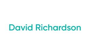 Teal name text on white background
