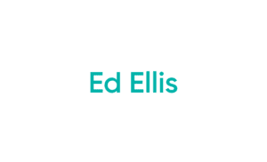 Centered teal name text on white background