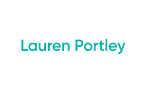 Teal name text on white background