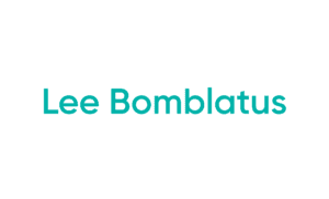 Teal text reading Lee Bomblatus on white
