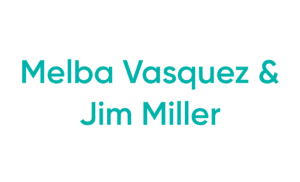 Turquoise text showing two names on white background