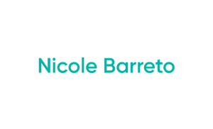Teal text showing a person's name on white