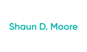 Teal name text on white background