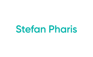 Teal name text on white background