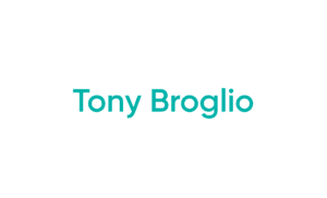 Teal name text centered on white background