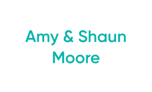 Two teal names with ampersand on white background