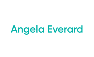Teal name text on white background