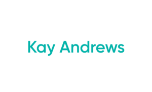 Teal name text on white background