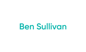 Teal text of a person's name on white
