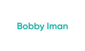 Teal name text on white background