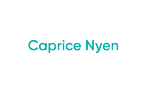 Caprice Nyen teal text on white