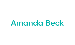 Teal name text centered on white background