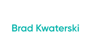 Teal Brad Kwaterski text on white background