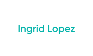 teal name text on white background