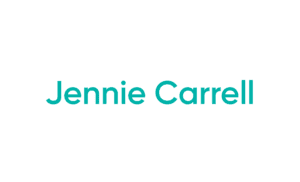 Teal name text on white background