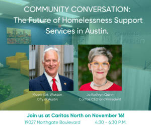 Flyer: Austin community conversation on homelessness support