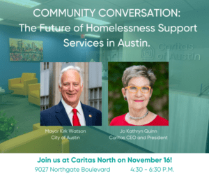Austin community poster for homelessness support