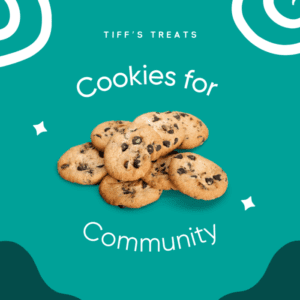 Stack of chocolate chip cookies on teal background