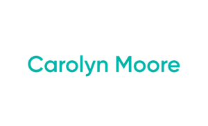 Teal 'Carolyn Moore' text on white background