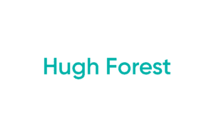 Teal "Hugh Forest" text on white background