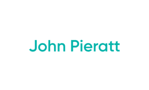 Teal text reading "John Pieratt" on white background