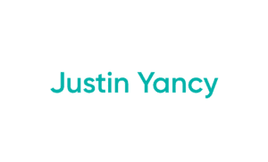 Teal "Justin Yancy" text on white background