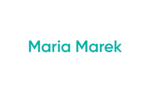 Teal text "Maria Marek" on white background
