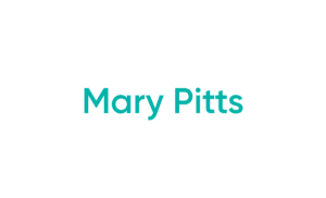 Teal Mary Pitts name on white background