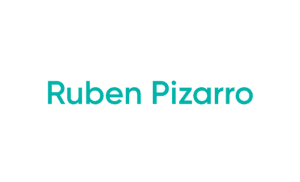 White background with teal name text