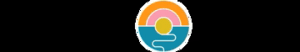 Colorful sunrise over stylized ocean logo