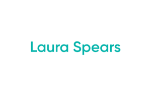 Teal name text on white background