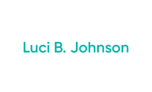 Teal name text centered on white background