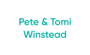 Teal text reading Pete and Tomi Winstead