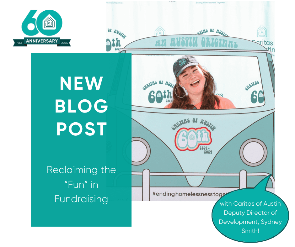 Smiling woman in retro van, fundraising blog