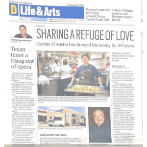 Newspaper page about Caritas shelter volunteers