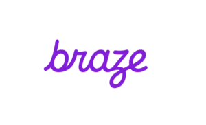 Braze logo in purple script on white