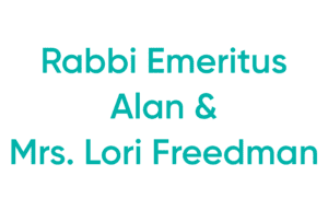 Teal text: Rabbi Emeritus and spouse