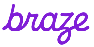 Purple cursive braze logo on black background