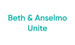 Teal text reading Beth & Anselmo Unite