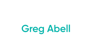 Teal text 'Greg Abell' on white